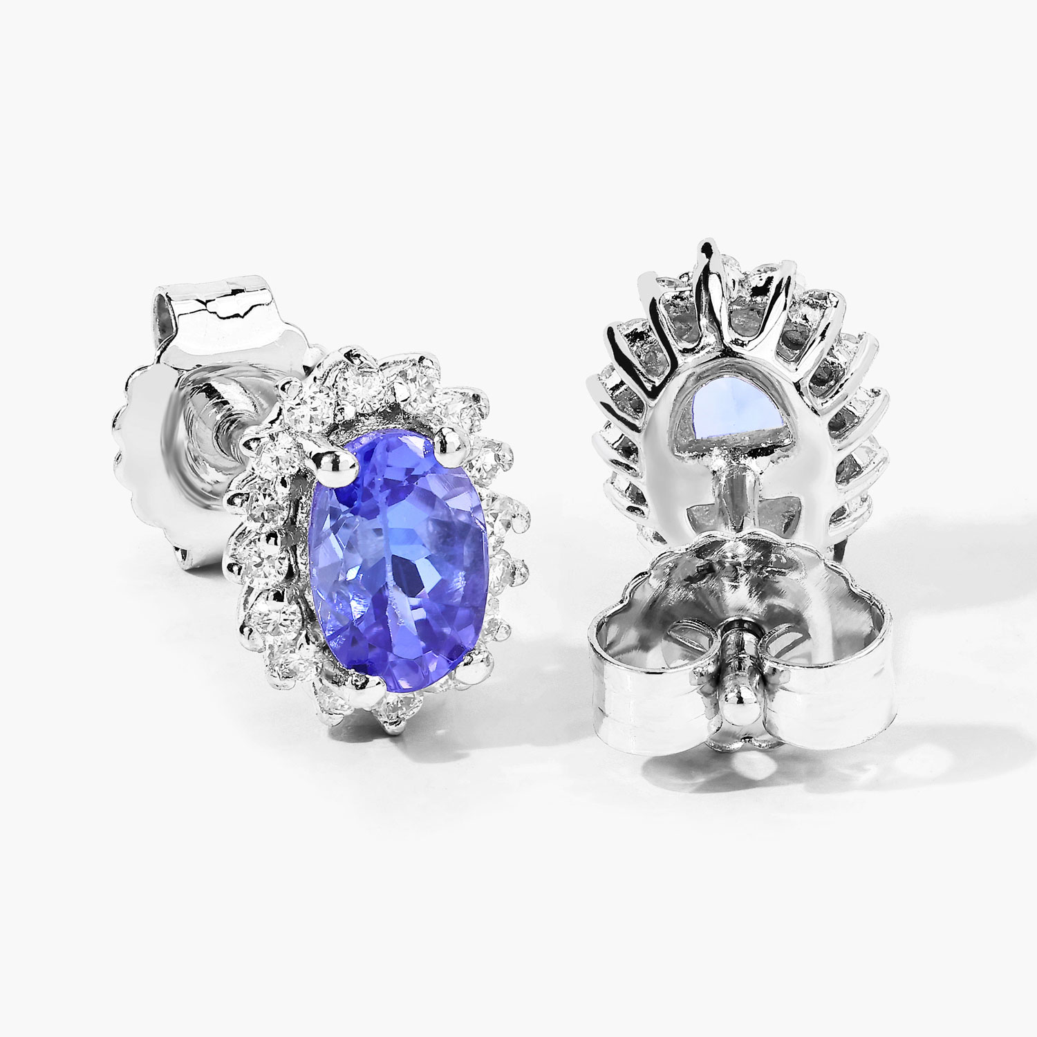 1.12 Carat Genuine Tanzanite and Lab Grown Diamond .925 Sterling Silver Earrings 1.12 C.T.W Sterling Silver - view 4