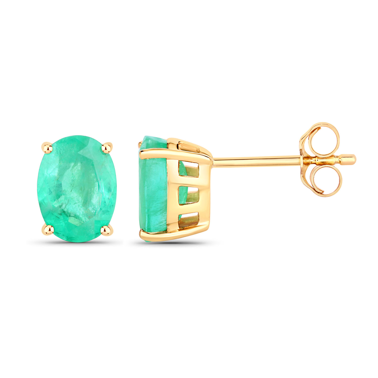 2.40 Carat Genuine Zambian Emerald 10K Yellow Gold Earrings 2.40 C.T.W 10K yellow gold - view 6