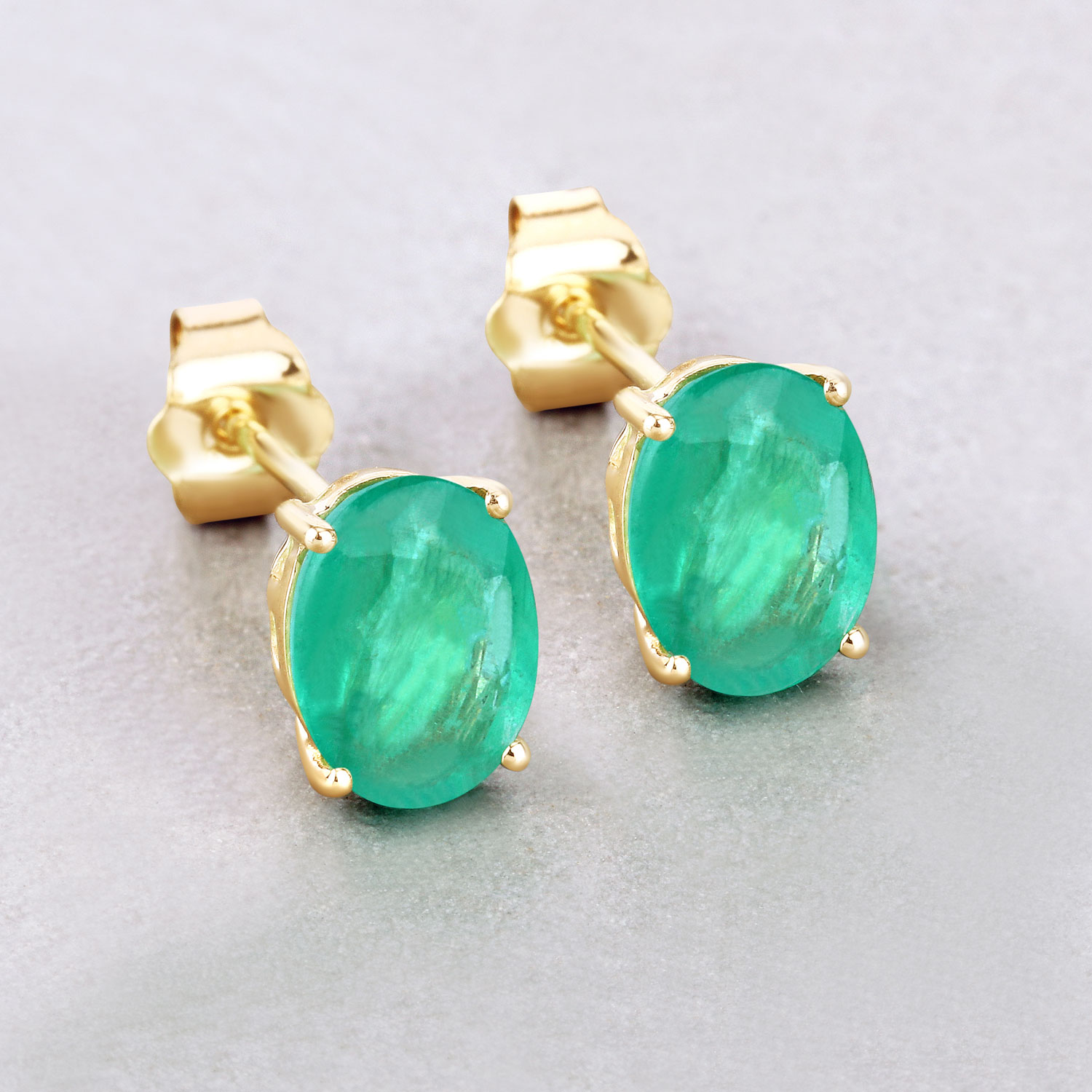 2.40 Carat Genuine Zambian Emerald 10K Yellow Gold Earrings 2.40 C.T.W 10K yellow gold - view 3