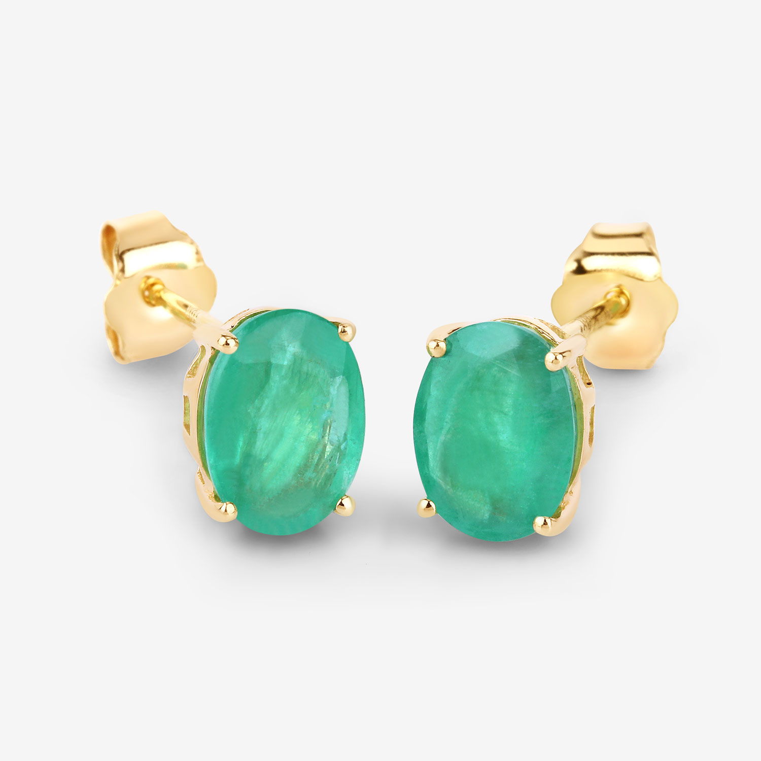 2.40 Carat Genuine Zambian Emerald 10K Yellow Gold Earrings 2.40 C.T.W 10K yellow gold - view 4