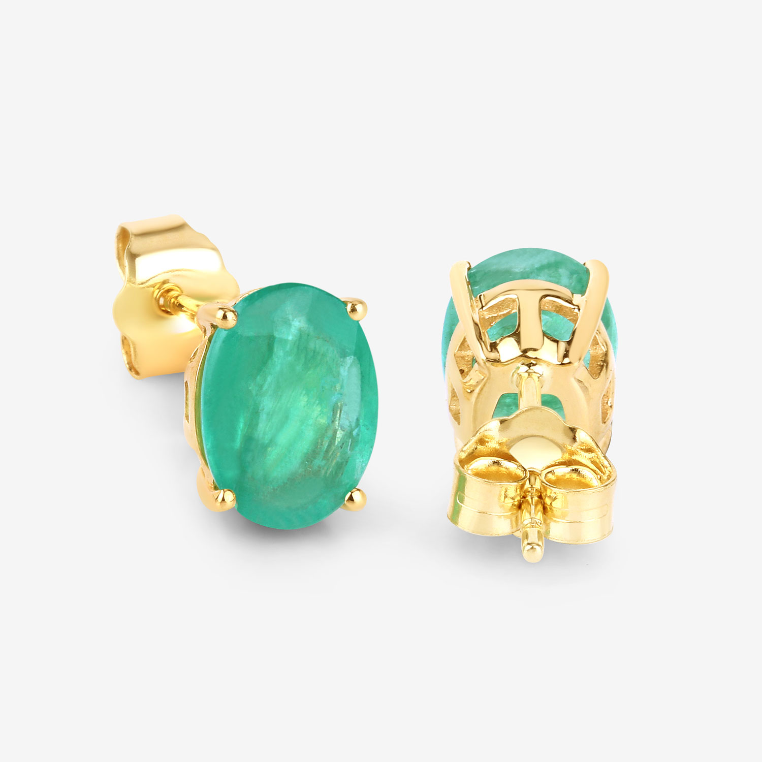 2.40 Carat Genuine Zambian Emerald 10K Yellow Gold Earrings 2.40 C.T.W 10K yellow gold - view 7