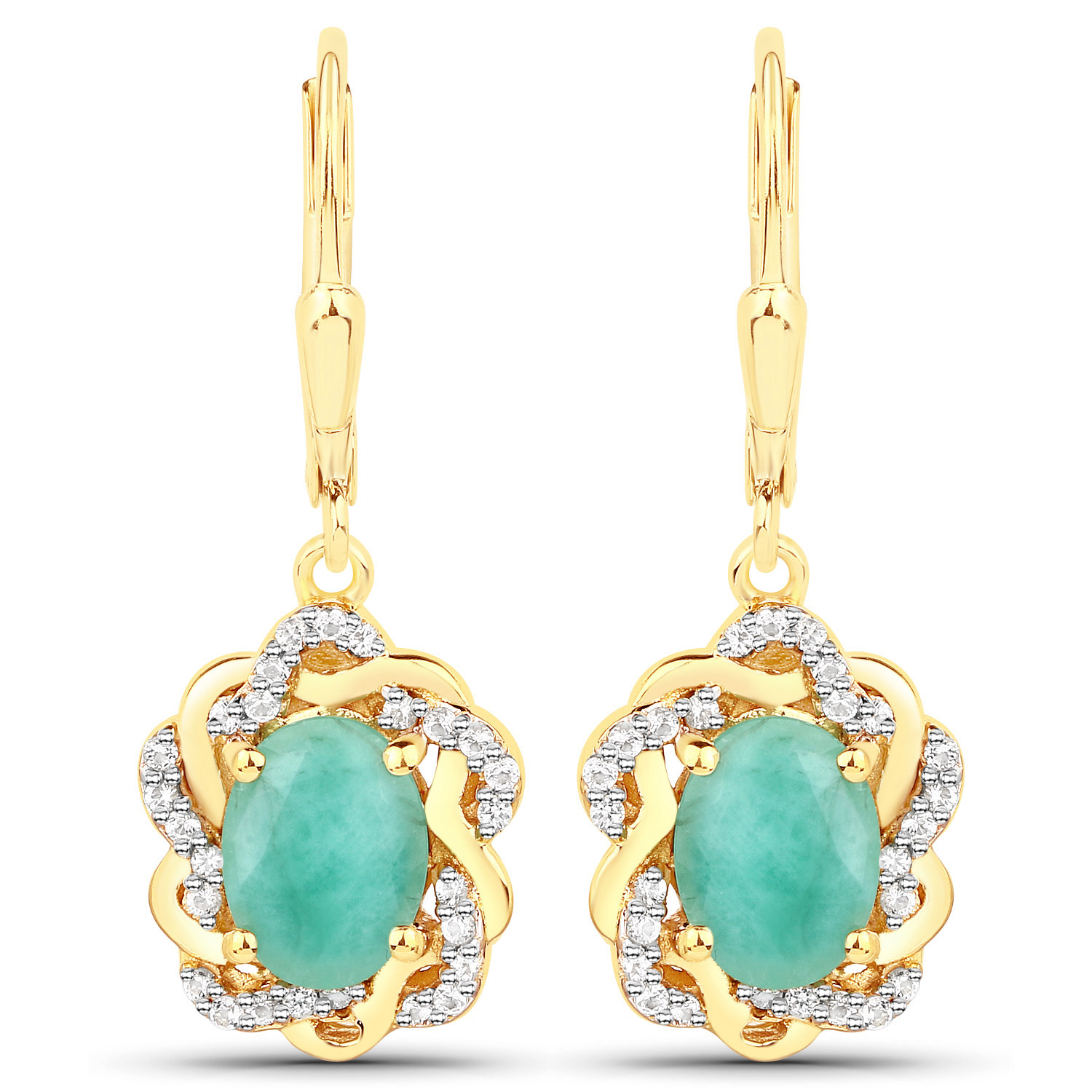 2.36 Carat Genuine Emerald and White Topaz .925 Sterling Silver Earrings 2.36 C.T.W Sterling Silver - view 3
