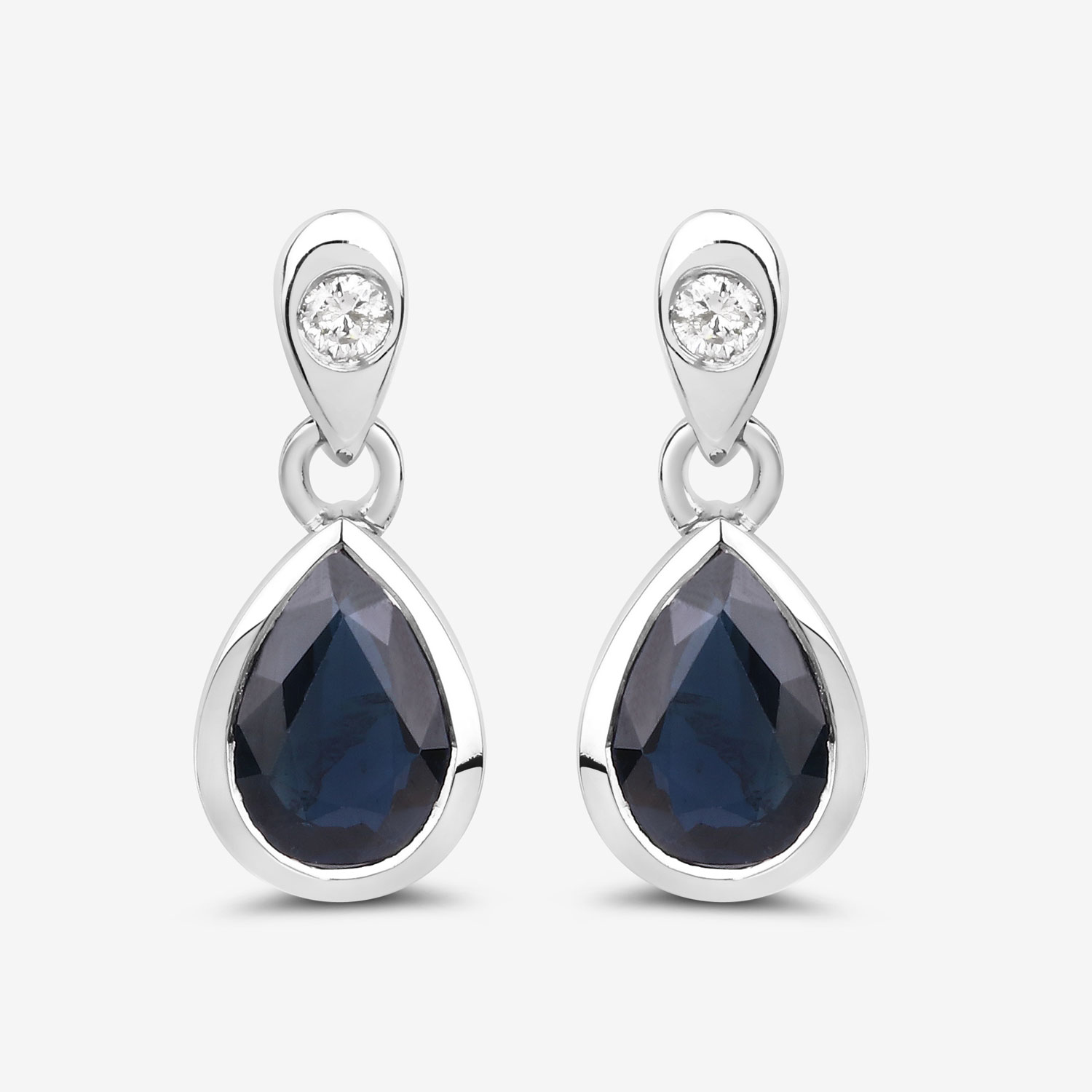 1.65 Carat Genuine Blue Sapphire and White Diamond 10K White Gold Earrings 1.65 C.T.W 10K white gold - view 9