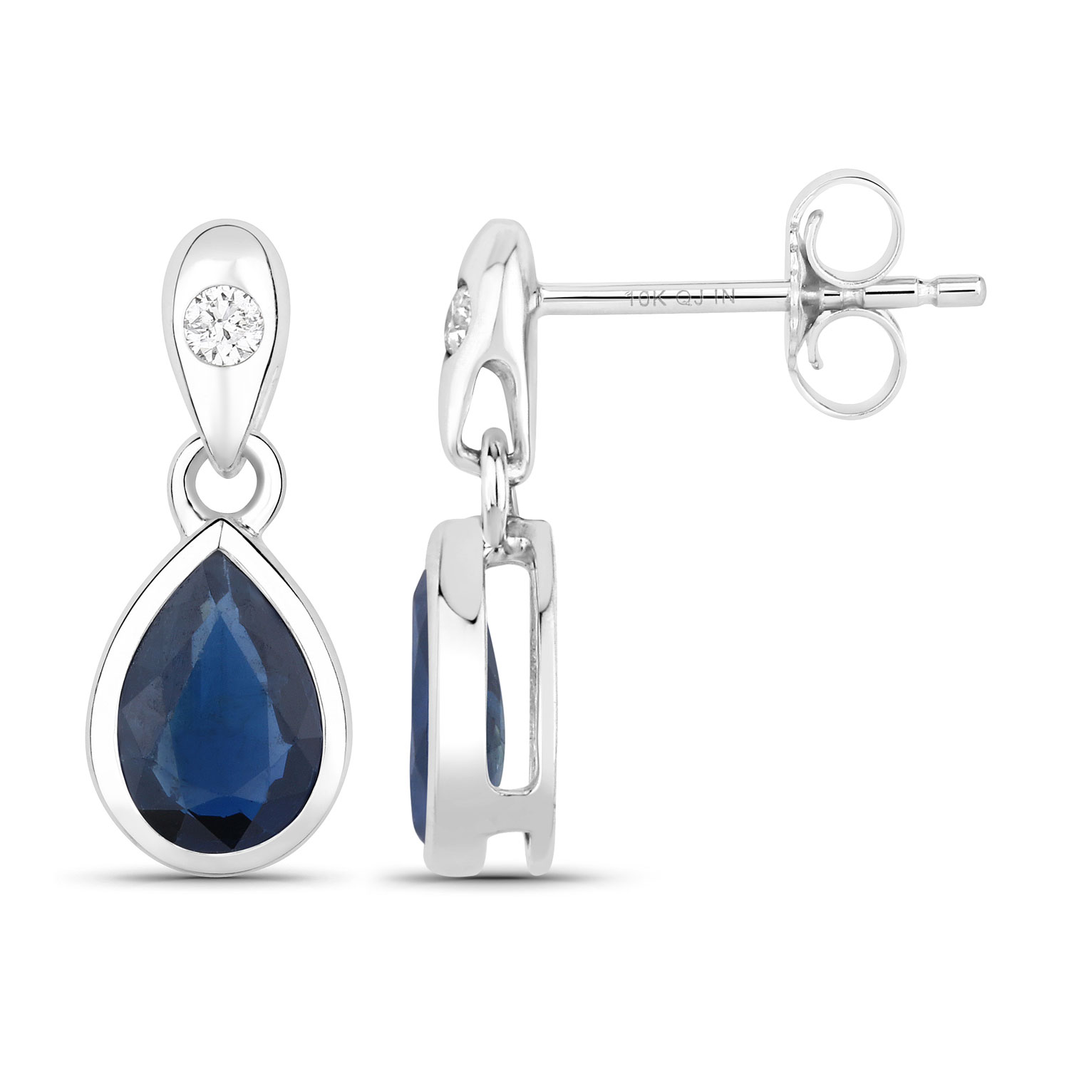 1.65 Carat Genuine Blue Sapphire and White Diamond 10K White Gold Earrings 1.65 C.T.W 10K white gold - view 8