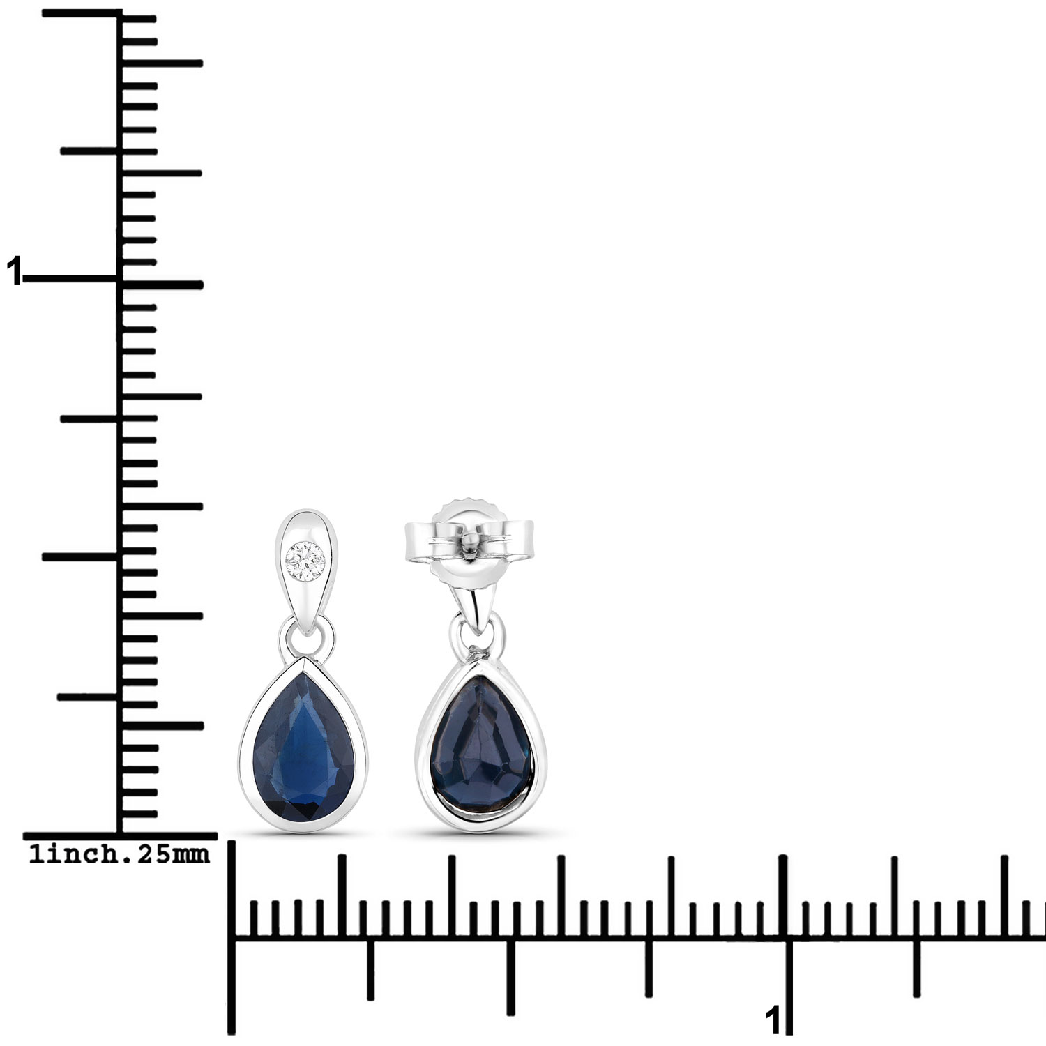 1.65 Carat Genuine Blue Sapphire and White Diamond 10K White Gold Earrings 1.65 C.T.W 10K white gold - view 10