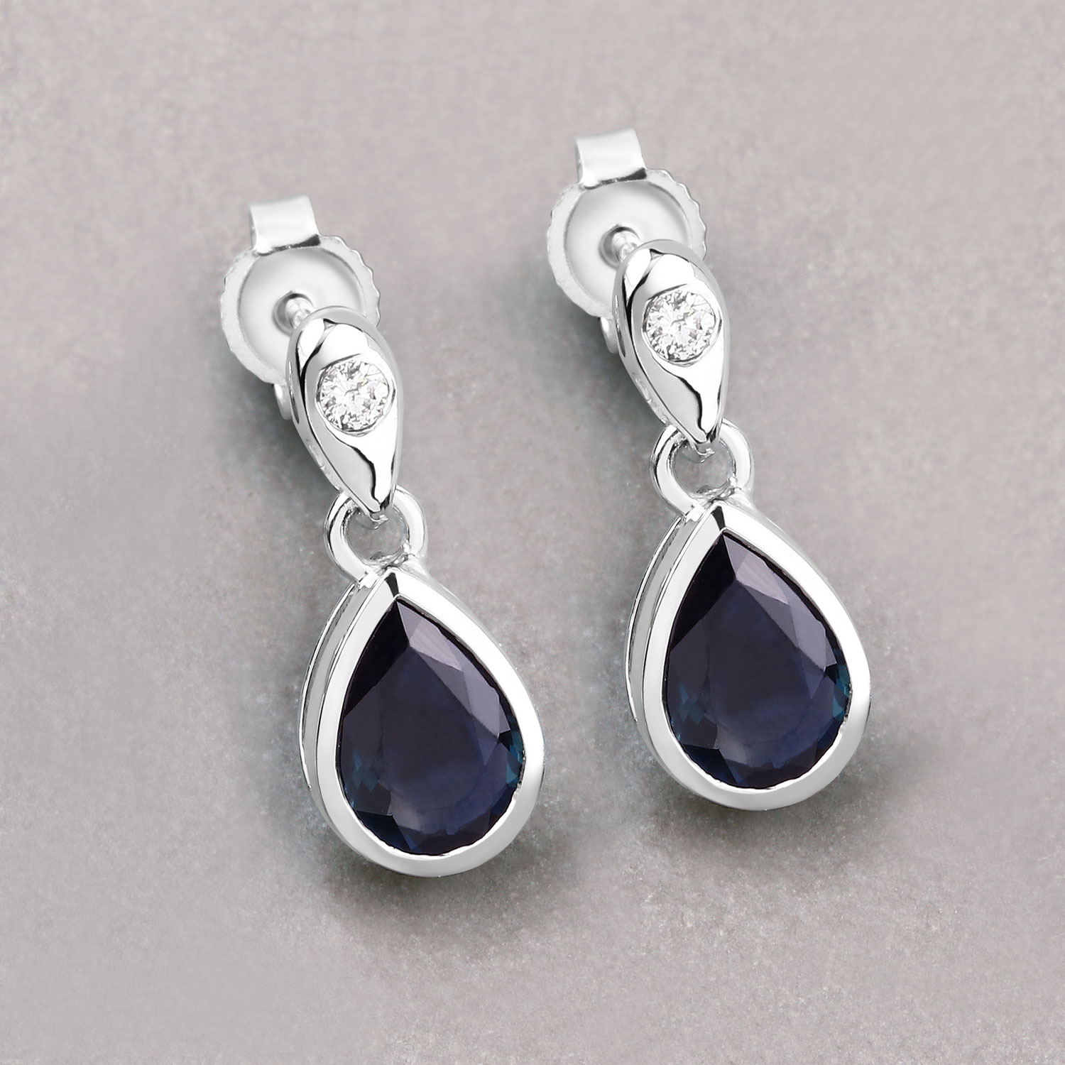 1.65 Carat Genuine Blue Sapphire and White Diamond 10K White Gold Earrings 1.65 C.T.W 10K white gold - view 2