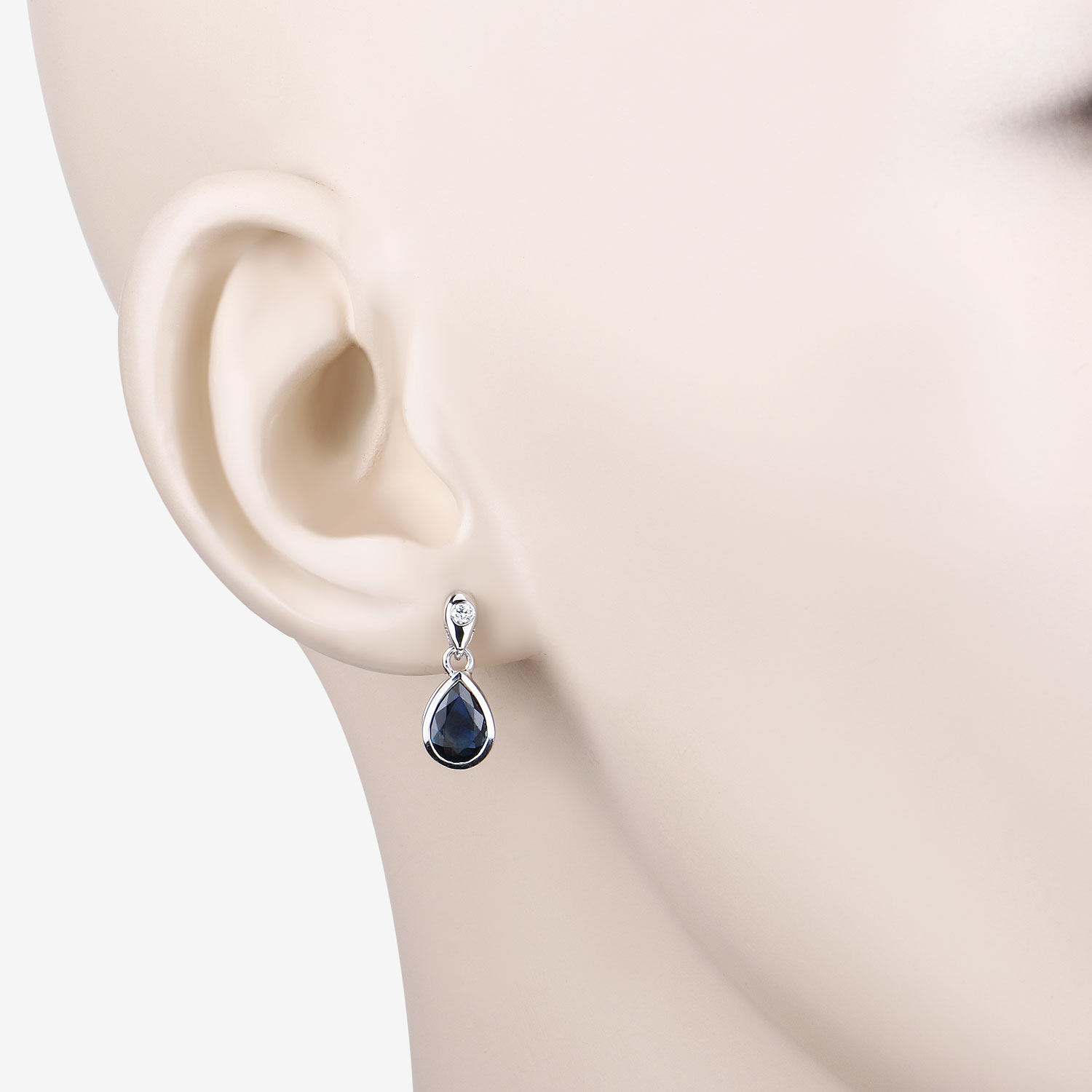 1.65 Carat Genuine Blue Sapphire and White Diamond 10K White Gold Earrings 1.65 C.T.W 10K white gold - view 5