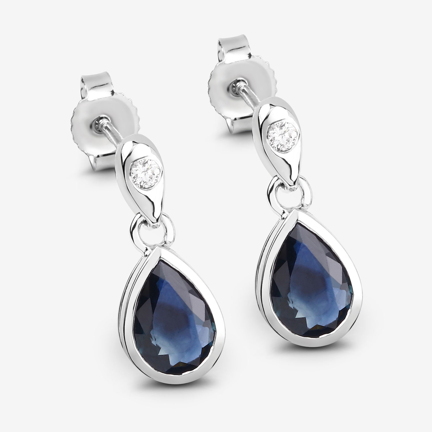 1.65 Carat Genuine Blue Sapphire and White Diamond 10K White Gold Earrings 1.65 C.T.W 10K white gold - view 4