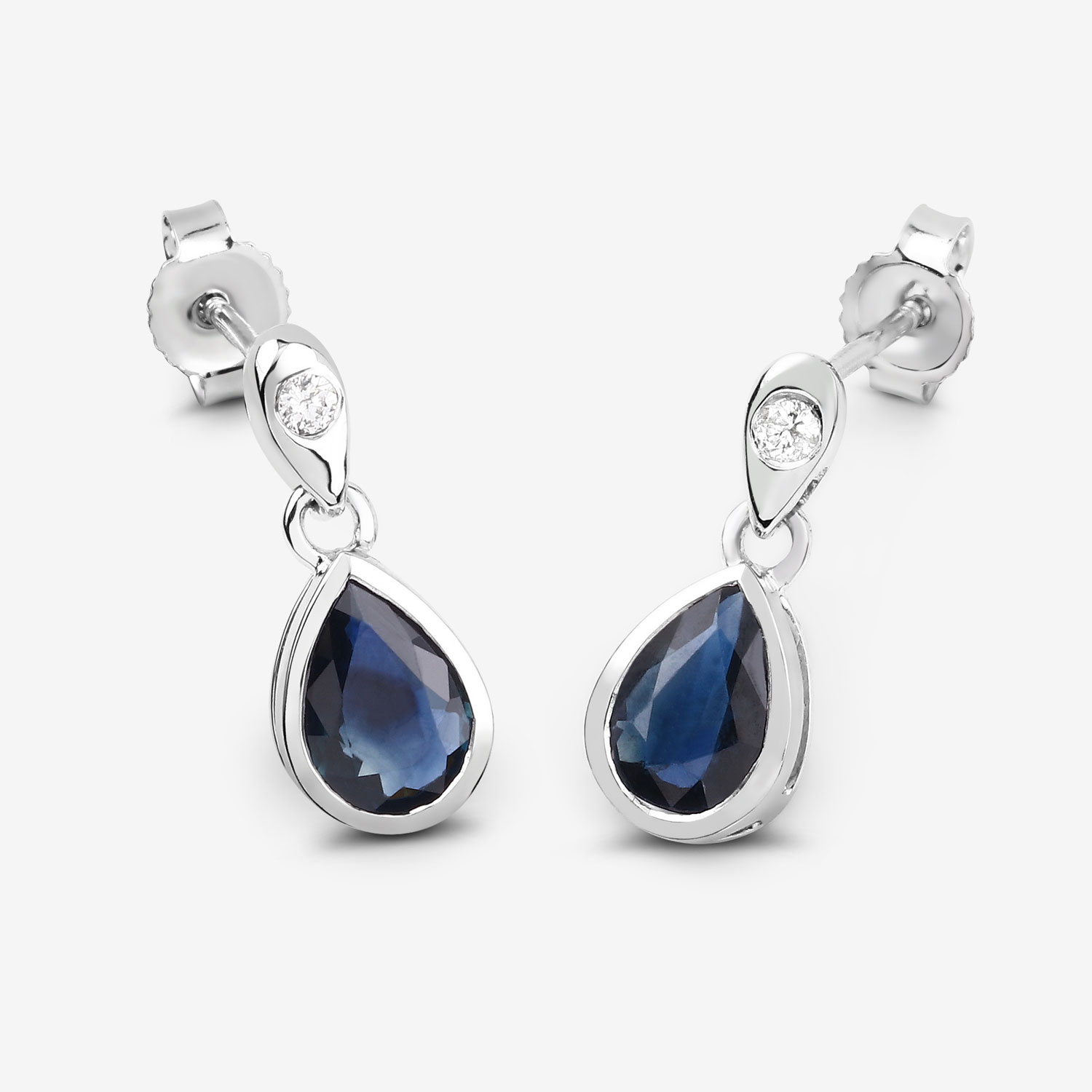 1.65 Carat Genuine Blue Sapphire and White Diamond 10K White Gold Earrings 1.65 C.T.W 10K white gold - view 3