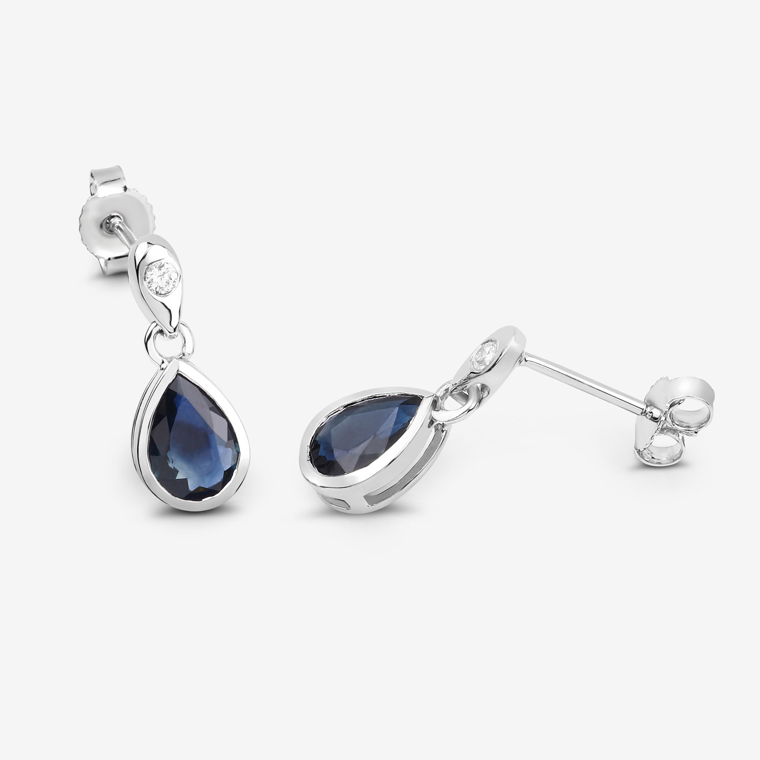 1.65 Carat Genuine Blue Sapphire and White Diamond 10K White Gold Earrings 1.65 C.T.W 10K white gold - view 6