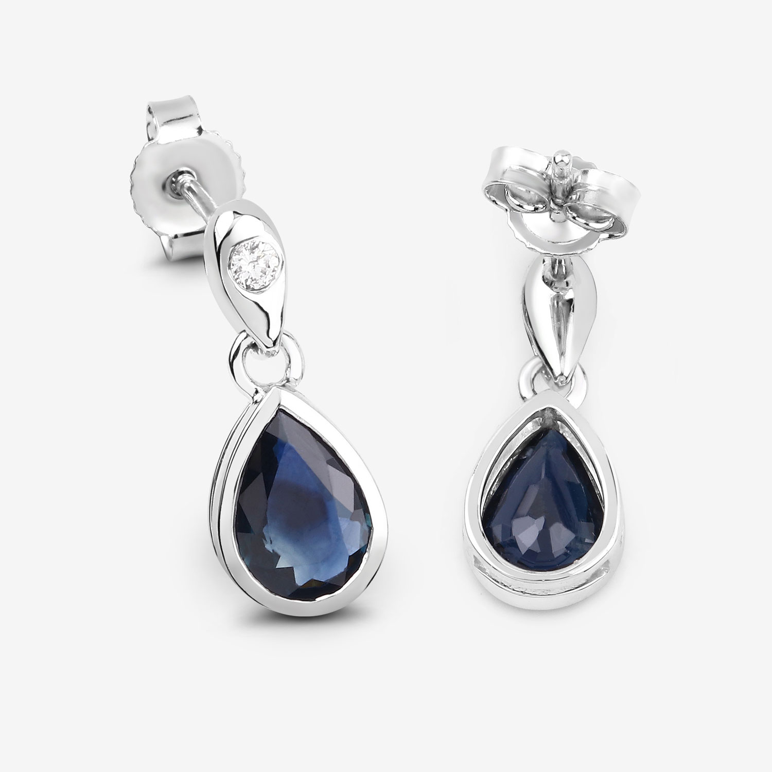 1.65 Carat Genuine Blue Sapphire and White Diamond 10K White Gold Earrings 1.65 C.T.W 10K white gold - view 7