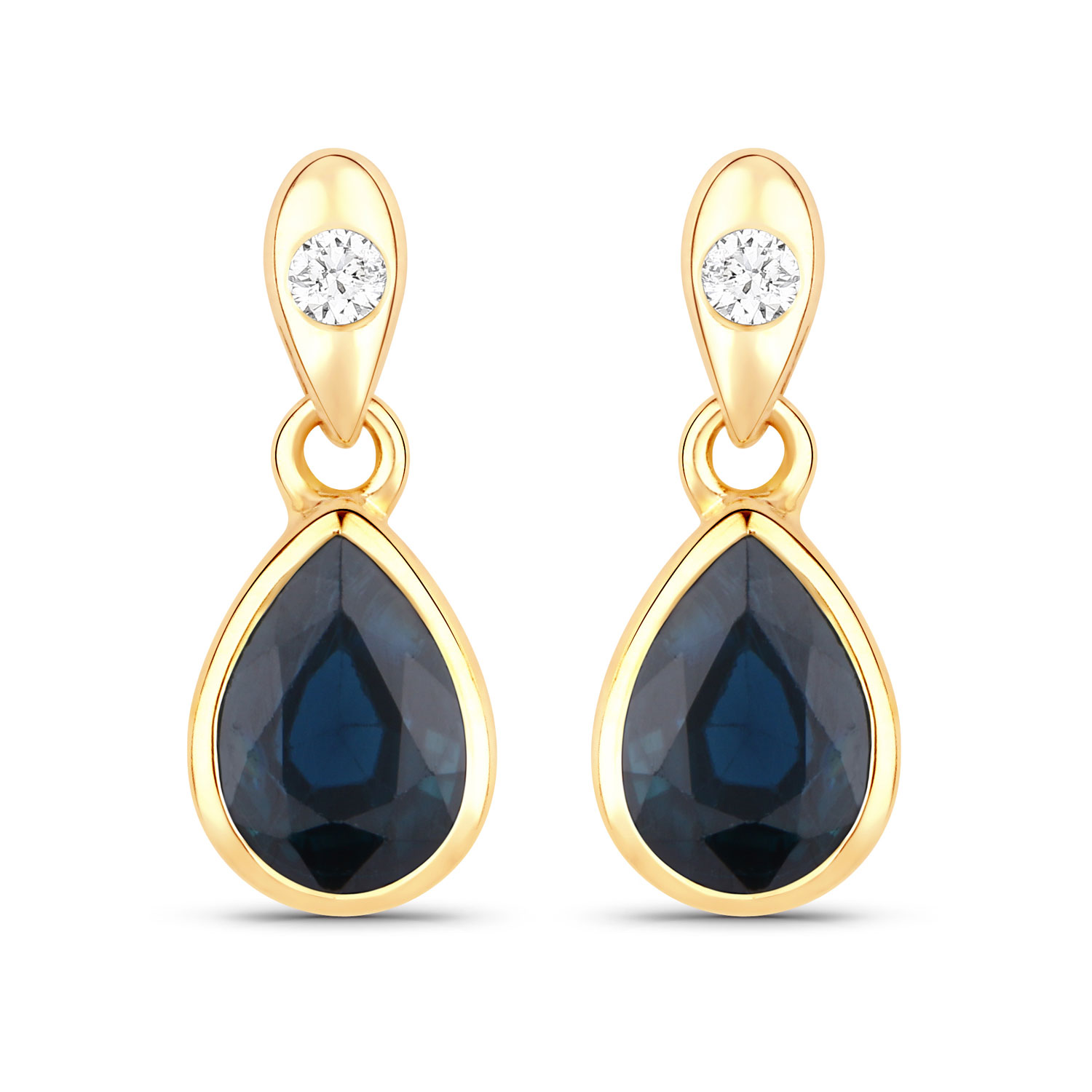 1.65 Carat Genuine Blue Sapphire and White Diamond 10K Yellow Gold Earrings 1.65 C.T.W 10K yellow or white gold - view 4