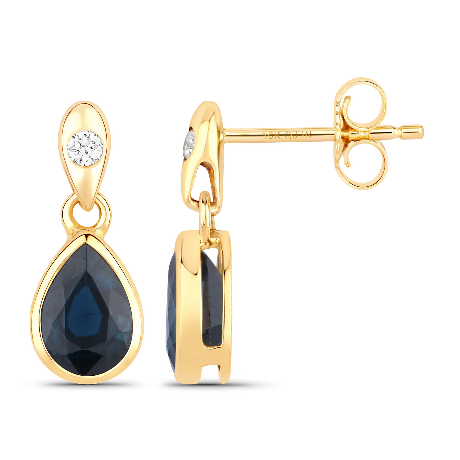 1.65 Carat Genuine Blue Sapphire and White Diamond 10K Yellow Gold Earrings 1.65 C.T.W 10K yellow or white gold - view 5