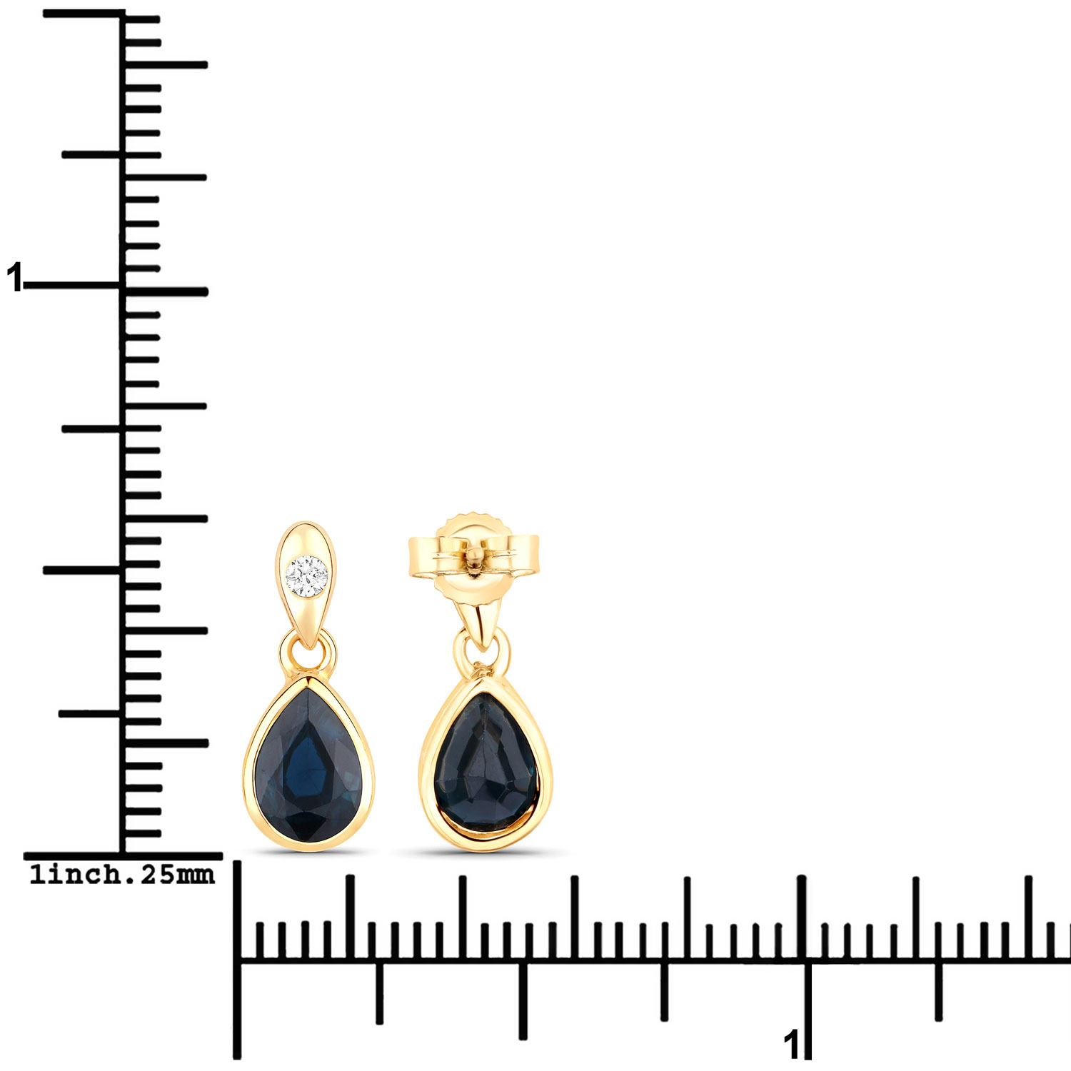 1.65 Carat Genuine Blue Sapphire and White Diamond 10K Yellow Gold Earrings 1.65 C.T.W 10K yellow or white gold - view 8