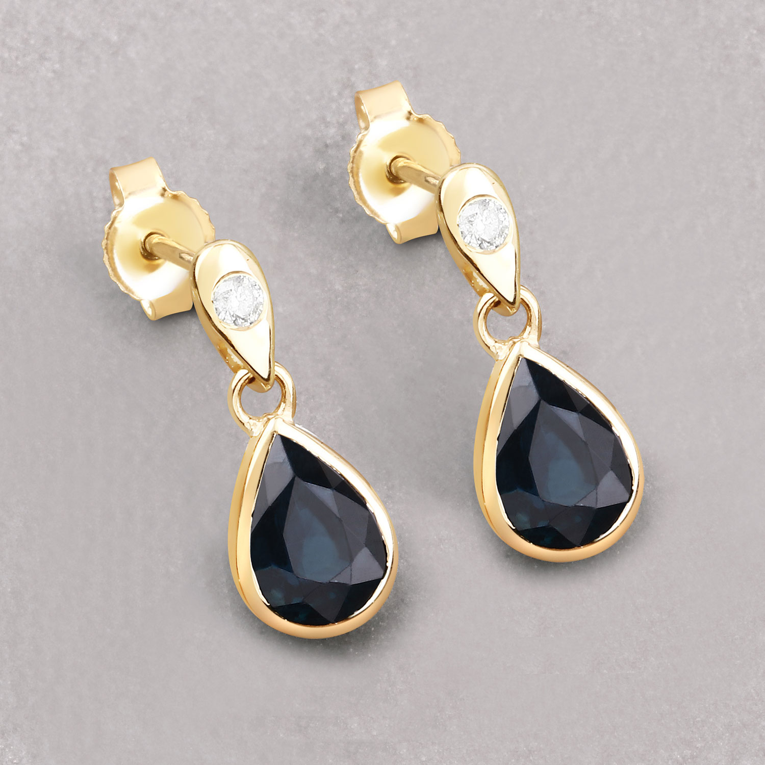 1.65 Carat Genuine Blue Sapphire and White Diamond 10K Yellow Gold Earrings 1.65 C.T.W 10K yellow or white gold - view 3