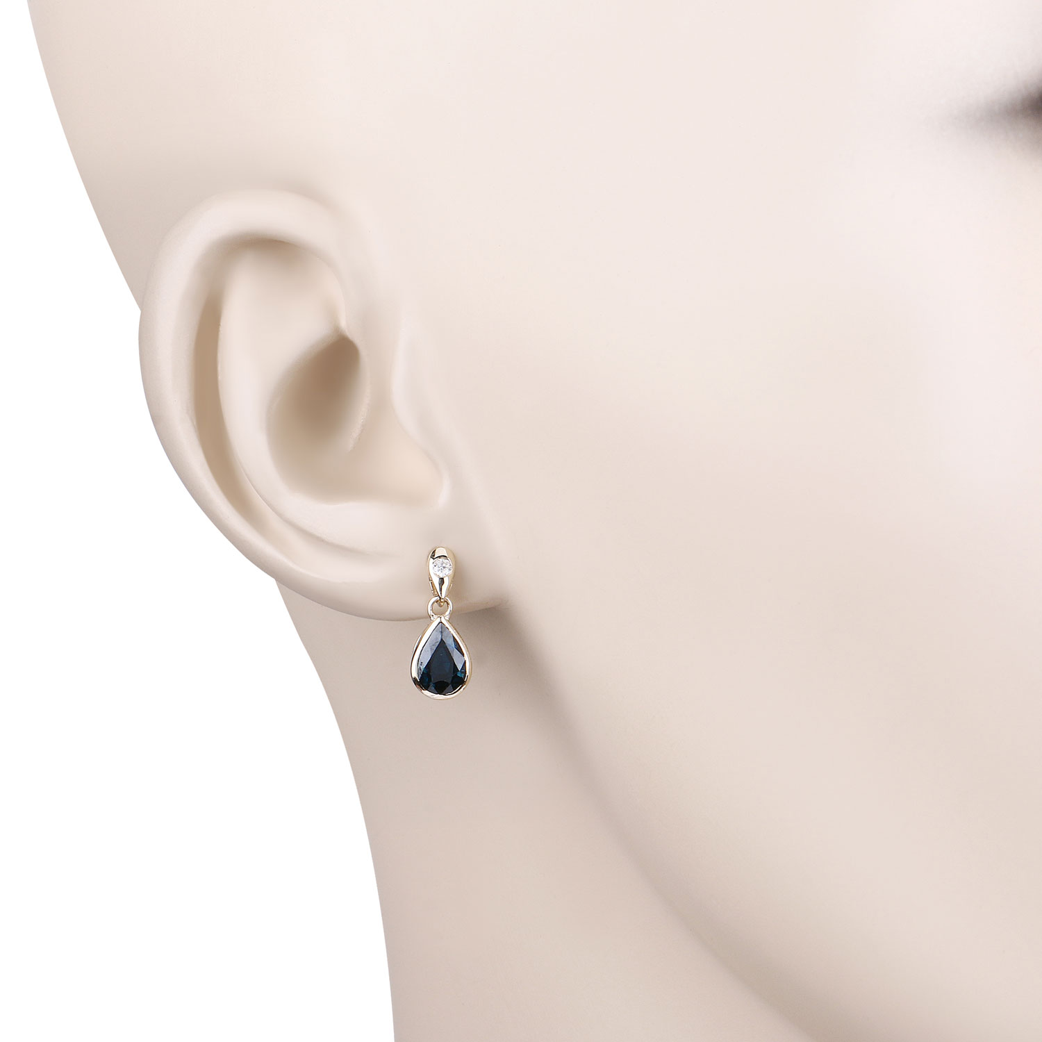 1.65 Carat Genuine Blue Sapphire and White Diamond 10K Yellow Gold Earrings 1.65 C.T.W 10K yellow or white gold - view 2