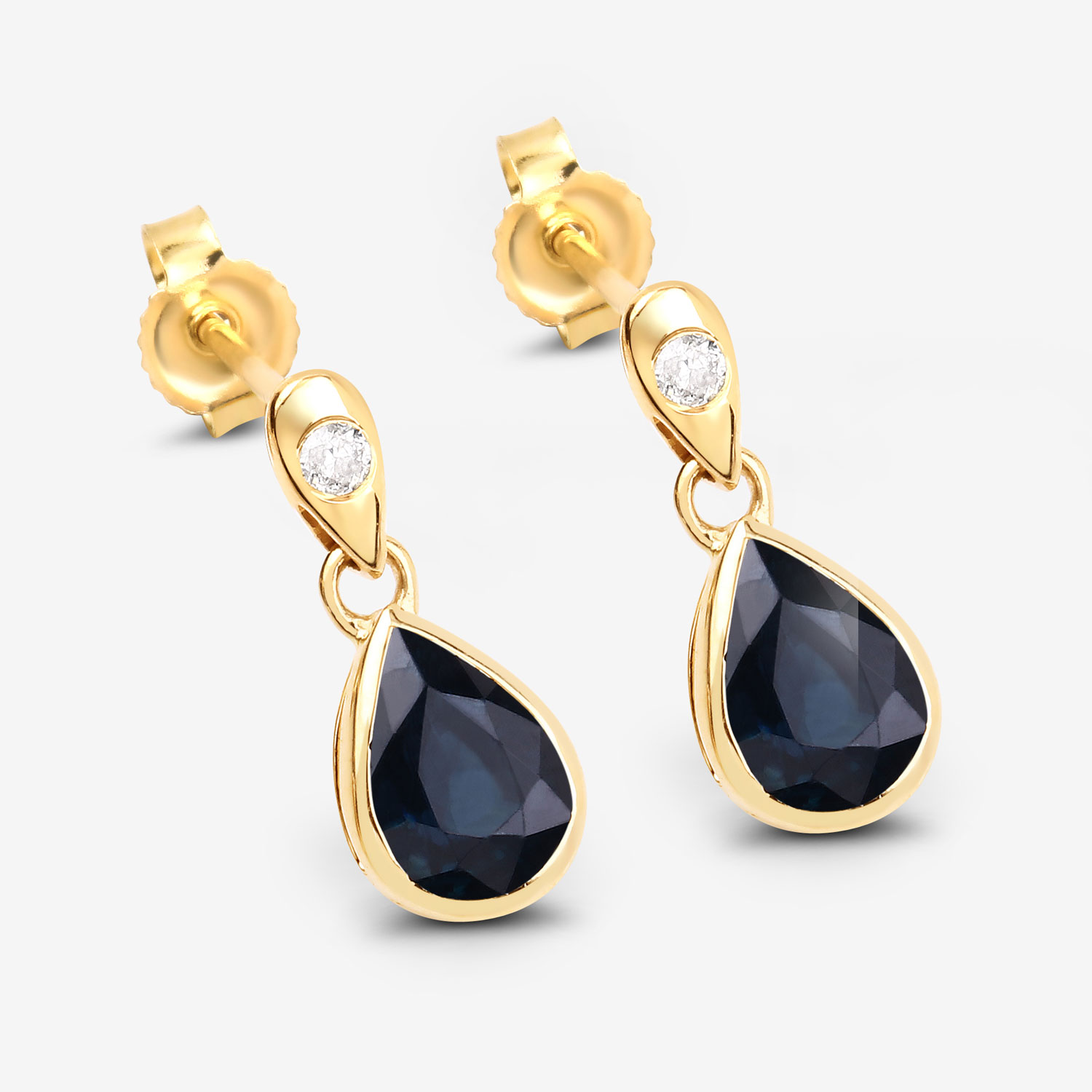 1.65 Carat Genuine Blue Sapphire and White Diamond 10K Yellow Gold Earrings 1.65 C.T.W 10K yellow or white gold - view 6