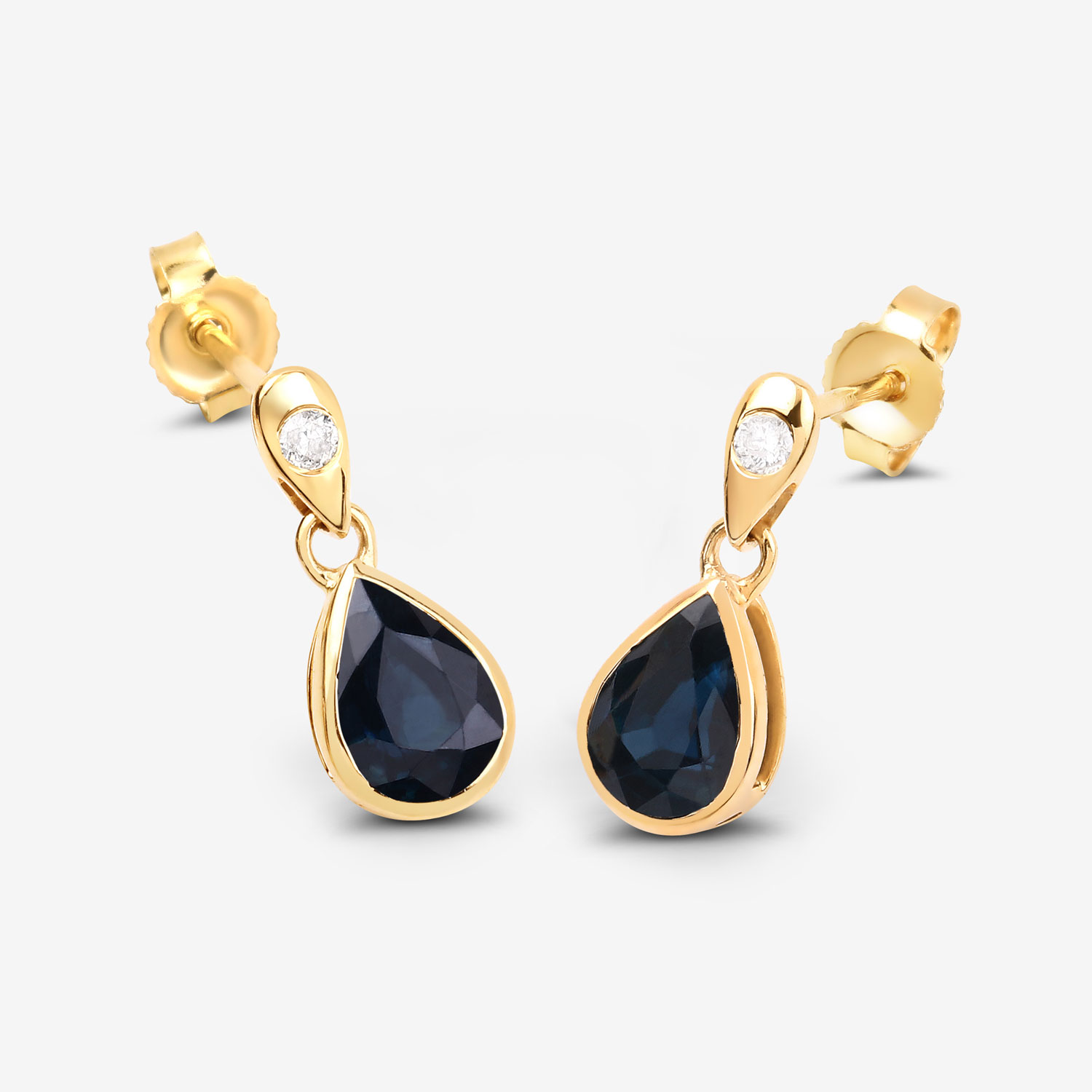 1.65 Carat Genuine Blue Sapphire and White Diamond 10K Yellow Gold Earrings 1.65 C.T.W 10K yellow or white gold - view 10