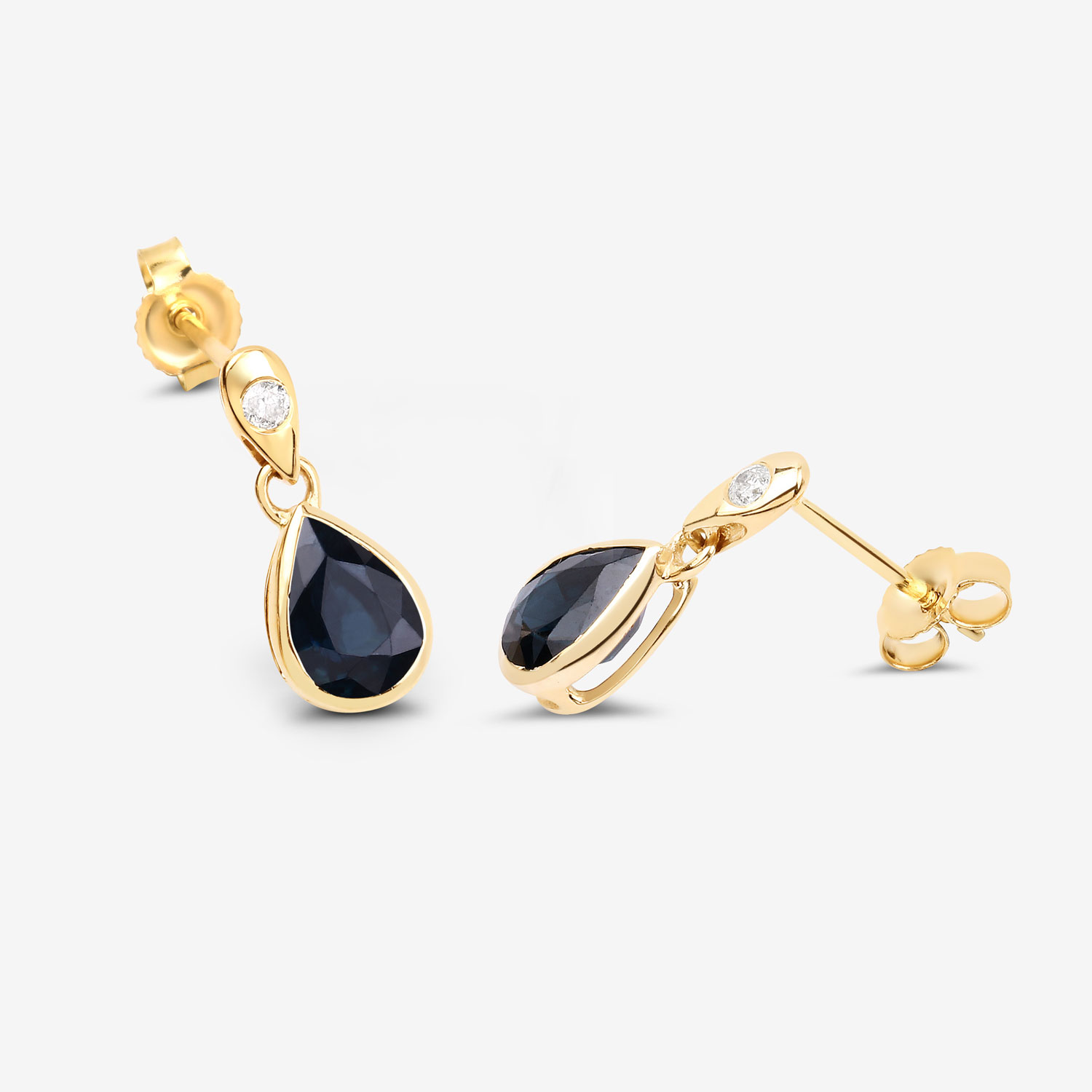 1.65 Carat Genuine Blue Sapphire and White Diamond 10K Yellow Gold Earrings 1.65 C.T.W 10K yellow or white gold - view 9