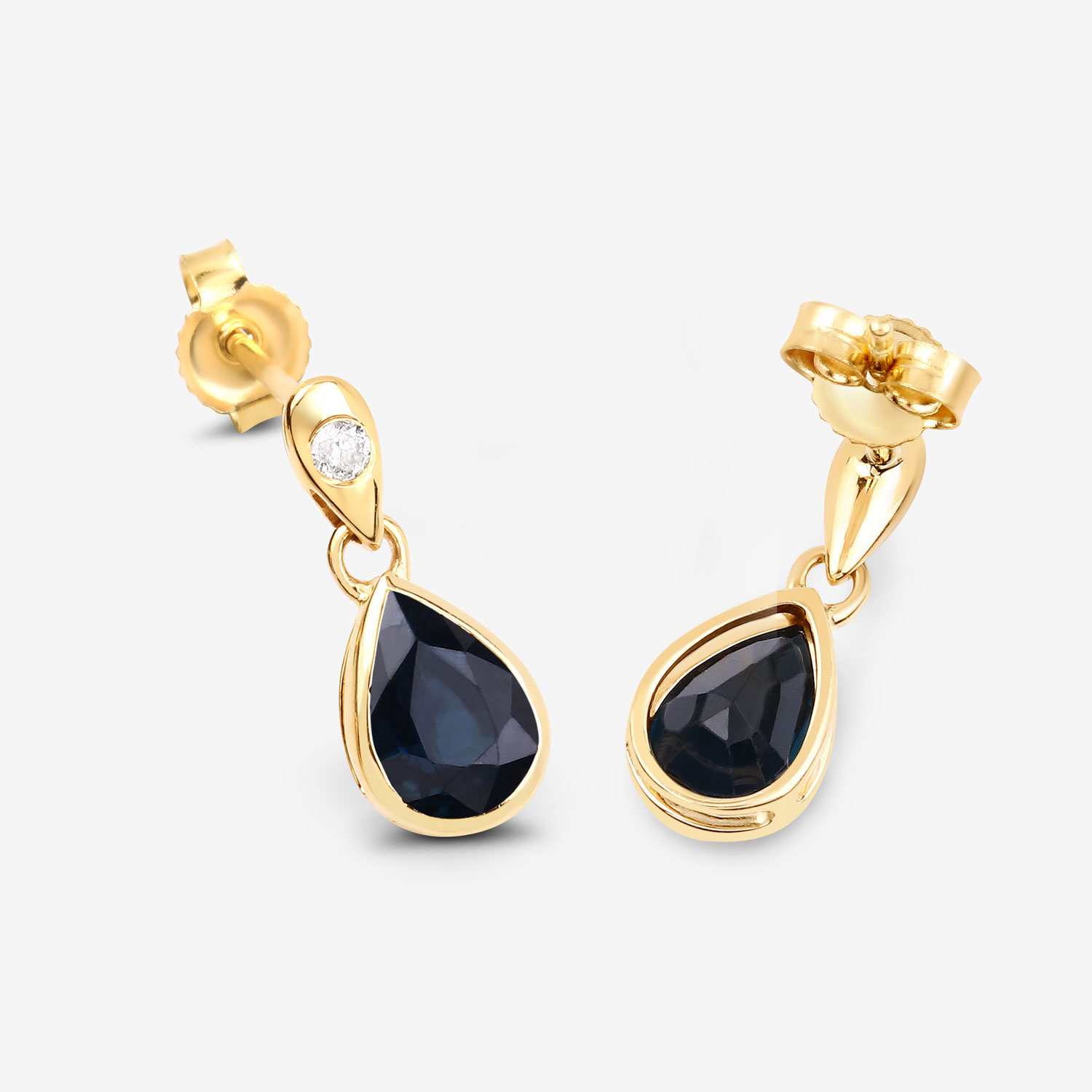 1.65 Carat Genuine Blue Sapphire and White Diamond 10K Yellow Gold Earrings 1.65 C.T.W 10K yellow or white gold - view 7