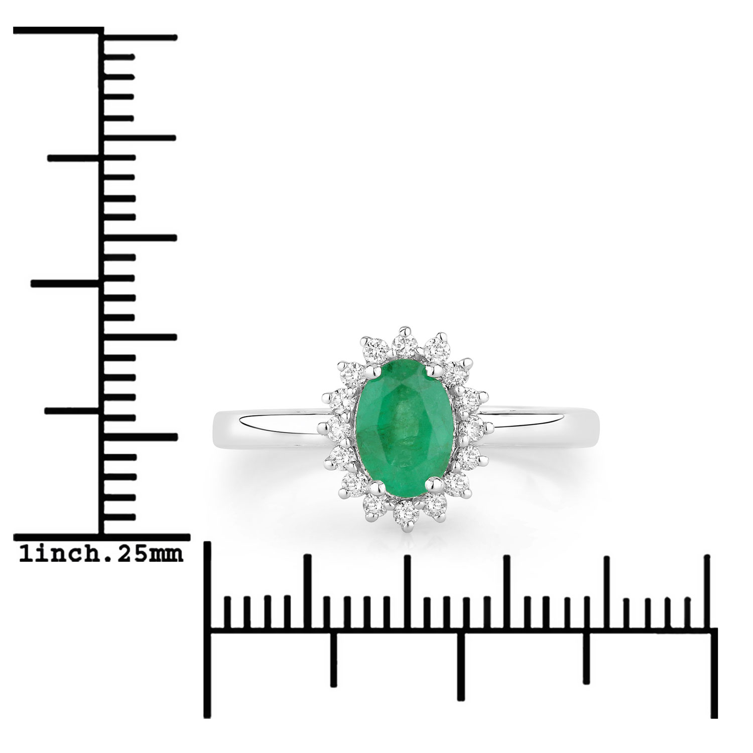 0.88 Carat Genuine Zambian Emerald and Lab Grown Diamond .925 Sterling Silver Ring 0.23 C.T.W Sterling Silver - view 2
