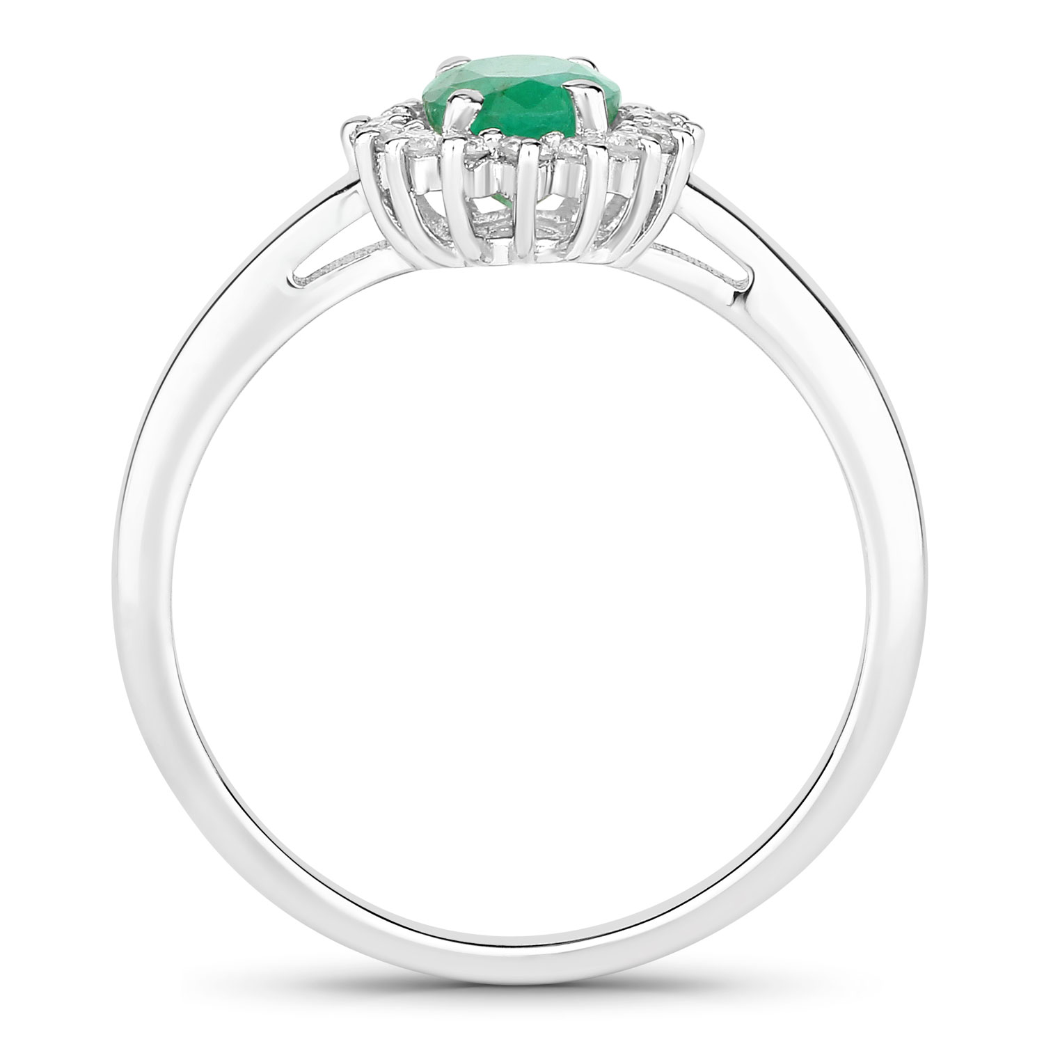 0.88 Carat Genuine Zambian Emerald and Lab Grown Diamond .925 Sterling Silver Ring 0.23 C.T.W Sterling Silver - view 3