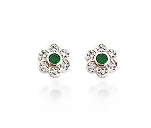 Center Emerald and Diamond Earrings