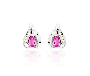 Pink Sapphire Pear Cut Diamond Earrings