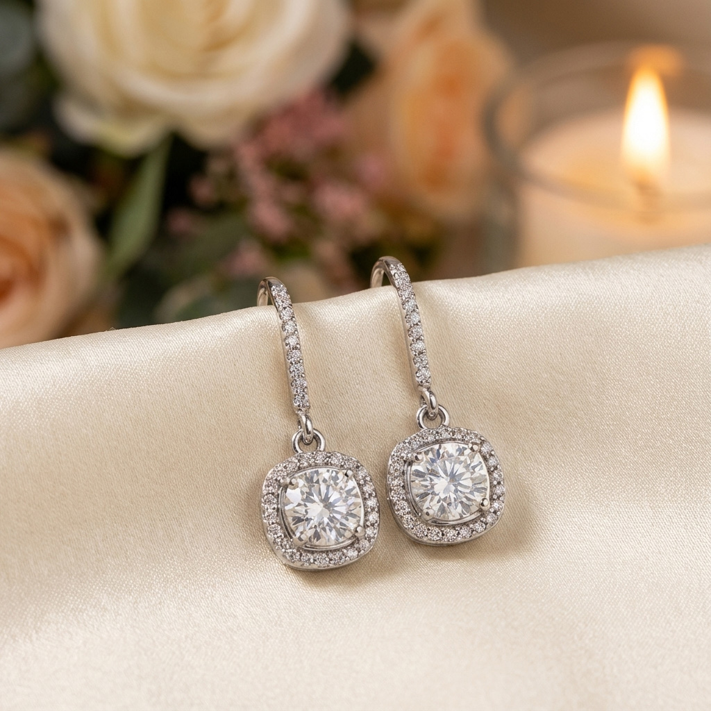 Lever back diamond earrings in 14K white gold