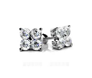 4 Stone Cluster Diamond Stud Earrings