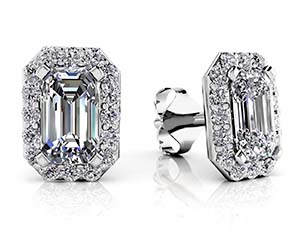 Finishing Touch Diamond Emerald Cut Halo Earrings