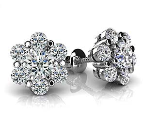 Flower Shaped Diamond Cluster Stud Earrings