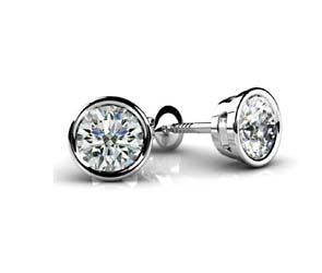 Round Bezel  Diamond Stud Earrings