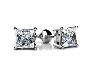 4 Prong Basket Style Princess Cut Diamond Stud Earrings