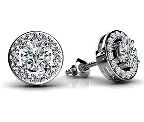 Round Diamond Centered Circle Stud Earrings