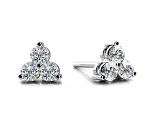 3 Stone Cluster Diamond Stud Earrings