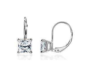 Princess Cut on Leverback Diamond Stud Earrings