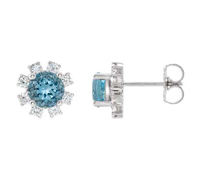 Aquamrine Diamond Stud Earrings 1.75 Carat Total Weight