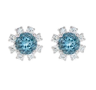 Aquamrine Diamond Stud Earrings 1.75 Carat Total Weight