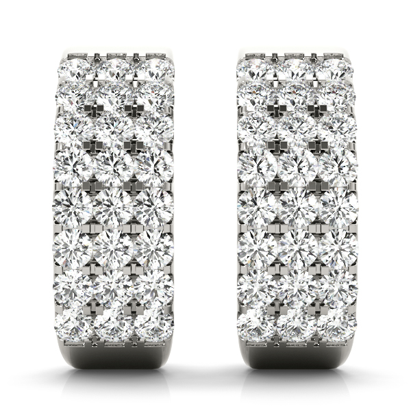 Three Row DIamond Hoop Earrings 1/5 Carat Total Weight