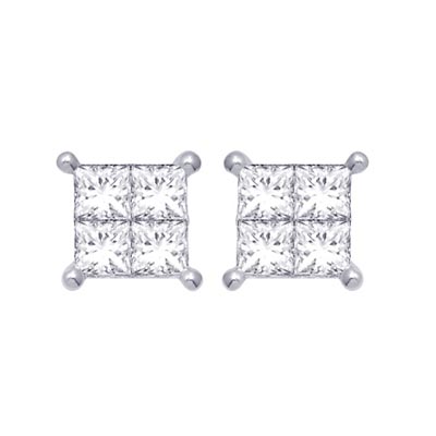 Princess Cut Diamond Stud Earrings 1.0 Carat Total Weight