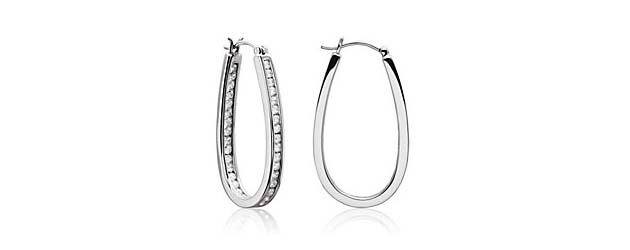 Channel Set Inside/Outside Diamond Hoop Earrings 1/4 Carat Total Weight