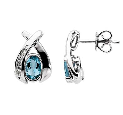 Oval Shape Aquamarine & Diamond Earrings 5/8 Carat Total Weight