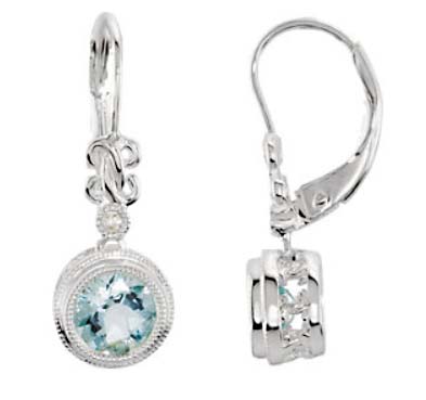 Bezel Set Aquamarine Drop Diamond Earrings 1.32 Carat Total Weight