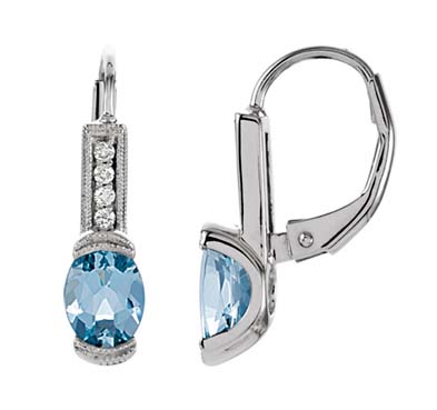 Oval Cut Aquamarine Diamond Earrings 2.08 Carat Total Weight
