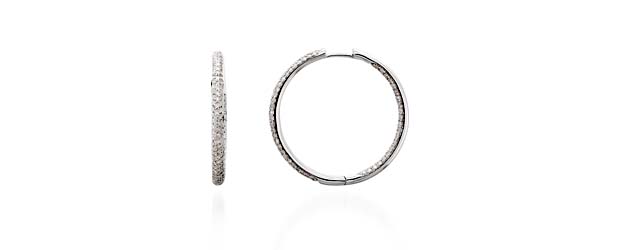 Pave Set Inside/Outside Hinged Diamond Hoop Earrings 1.5 Carat Total Weight