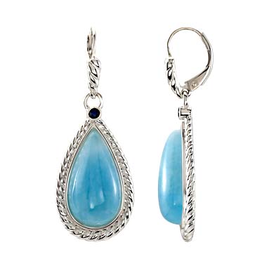 Sterling Silver Milky Aquamarine & Blue Sapphire Earrings 8.16 Carat Total Weight