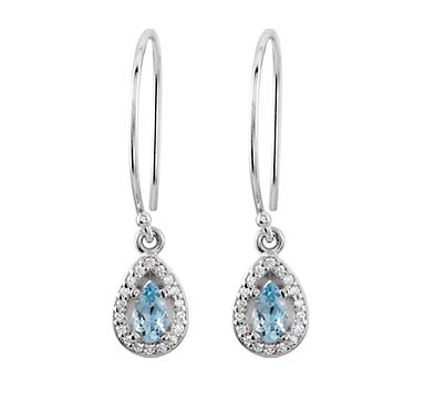 DIamond and Aquamarine Drop Earrings 1.0 Carat Total Weight