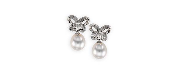 Butterfly Genuine South Sea Peal and Diamond Earrings