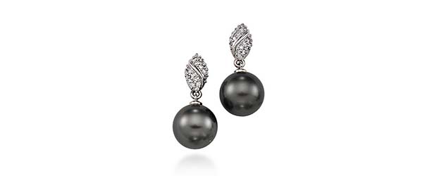 Genuine Tahitian Pearl & Diamond Drop Earrings 24 Carat Total Weight